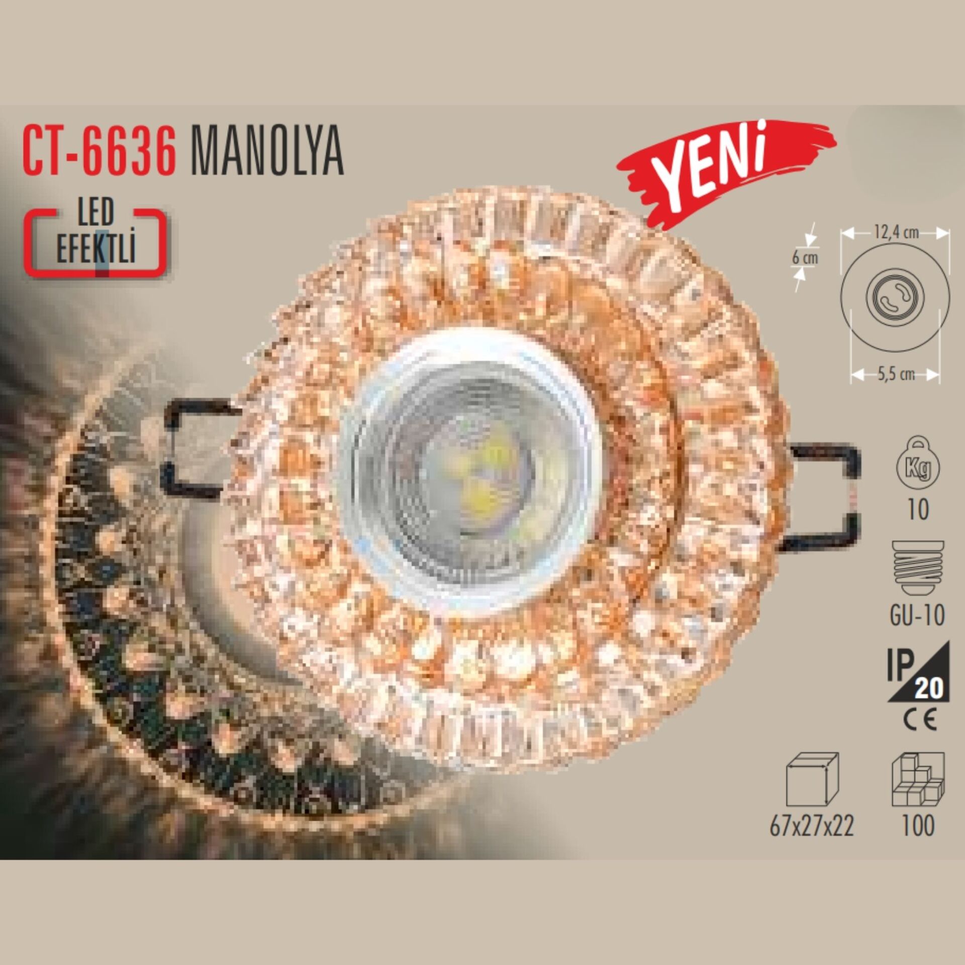 CATA CT-6636 Led Efektli Manolya Cam Spot