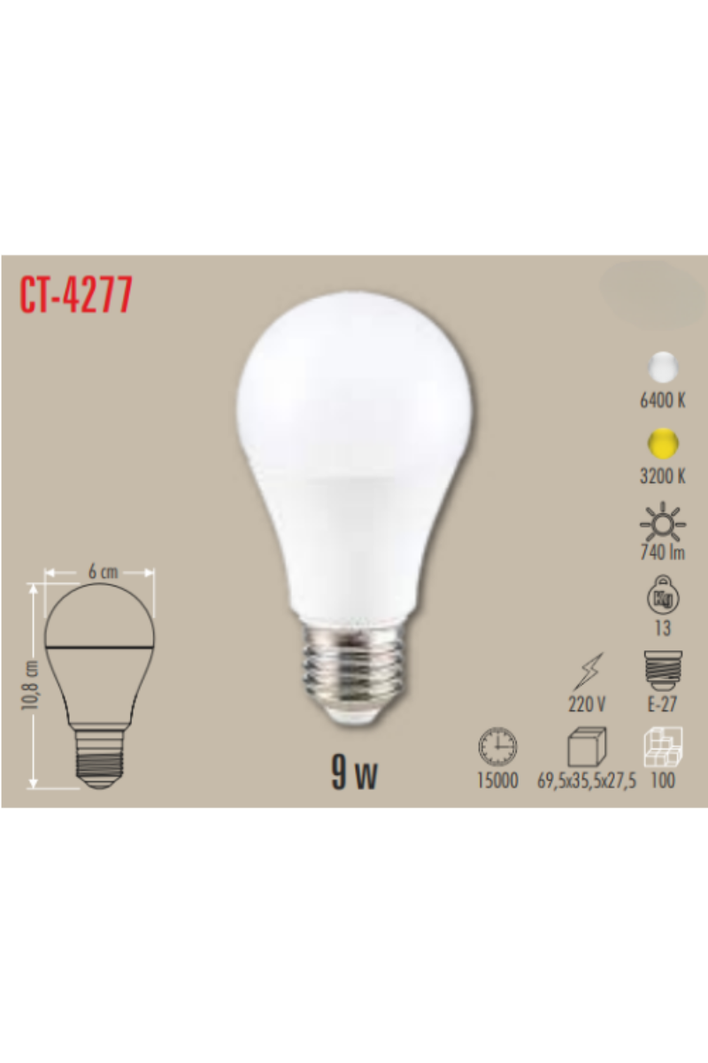 Cata 9W Led Ampul (E-27)(Beyaz)