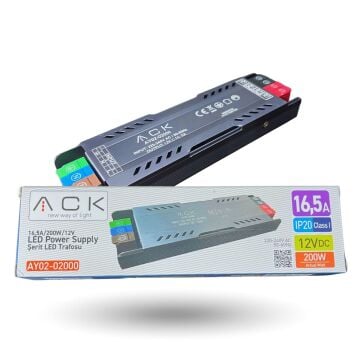 ACK AY02-02000 12V 16.5A 200W IP20 Klemensli Şerit LED Trafosu