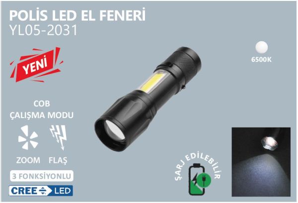 Noas 10W Şarj Edilebilir Polis Led El Feneri YL05-2031