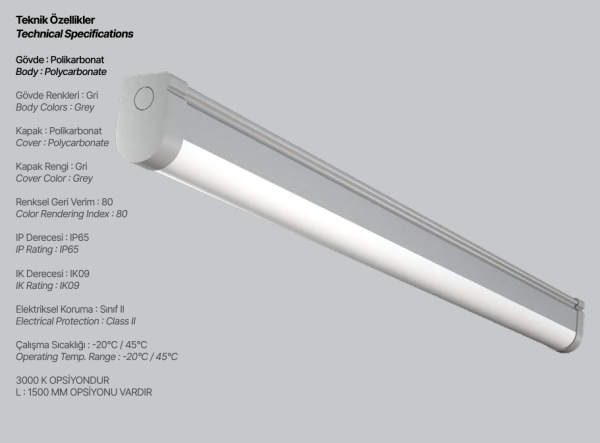 Borsan Led Etanj Elips 40W 120CM 6500K Gri BL-E1-0016