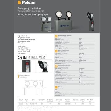 Pelsan 2x5W Acil Aydınlatma Armatürü 6 Saat 4000K IP40 (109781)