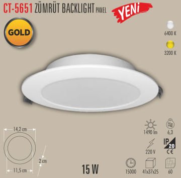 Cata CT-5651 Zümrüt Backlight Led Panel 15W