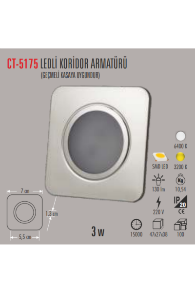 Cata 3W Ledli Koridor Armatürü(Beyaz)