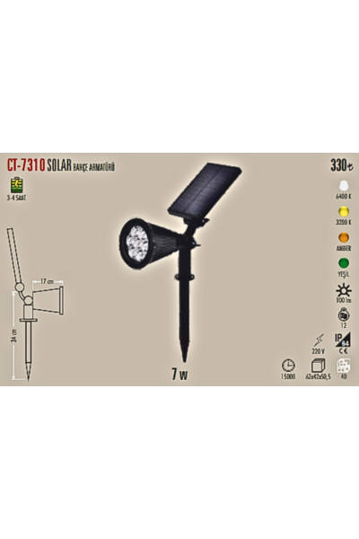 7 W Led Solar Bahçe Armatürü Cata Günışığı CT-7310