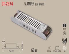 Cata 5Amper Şerit Led Trafosu 60Watt Klemensli