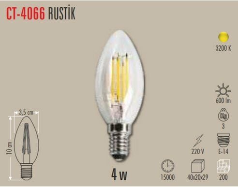 Cata 4W Led Filament Buji Ampul (Günışığı)