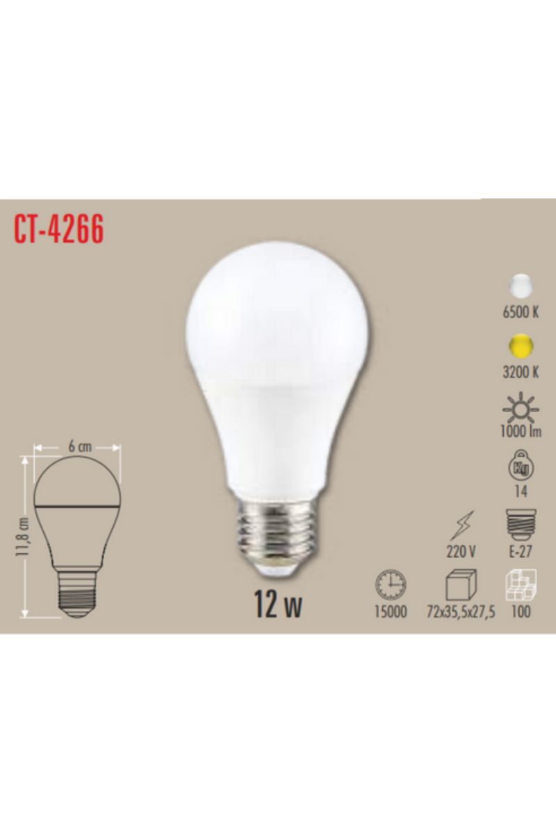 Cata 12W Led Ampul (E27)(Beyaz)