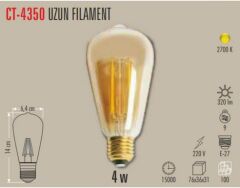 Cata CT-4350 4W E27 2700K Sarı Led Rustik Ampul