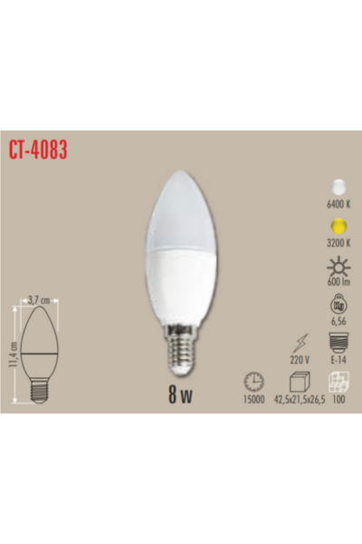 Cata 8W Ledli Buji Ampul E14 Duylu CT-4083 Beyaz