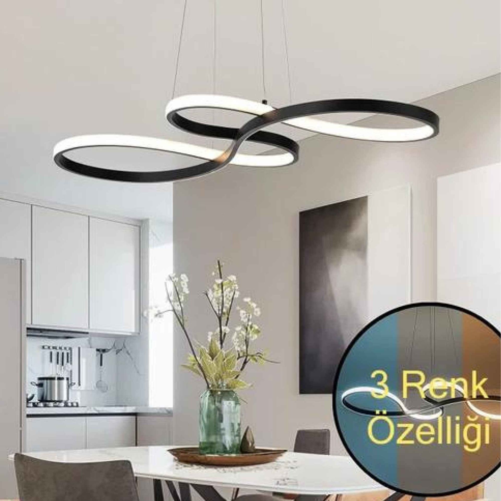 Snake Modern Led Avize 3 Renk Aydınlatma