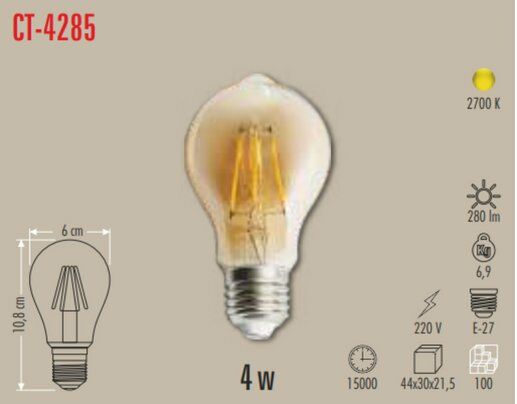 Cata CT-4295 4W E27 Rustik Led Ampul Amber