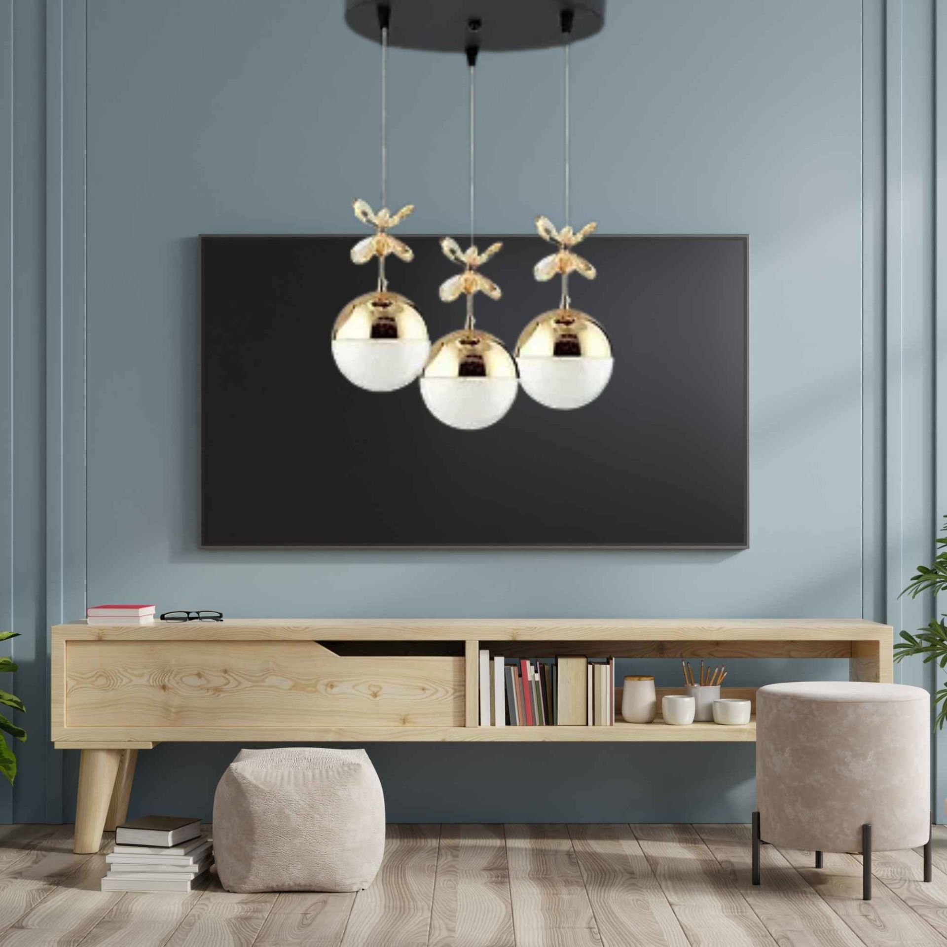 3lü Gold Modern Yıldız Toplu Led Avize 3 Renk Aydınlatma