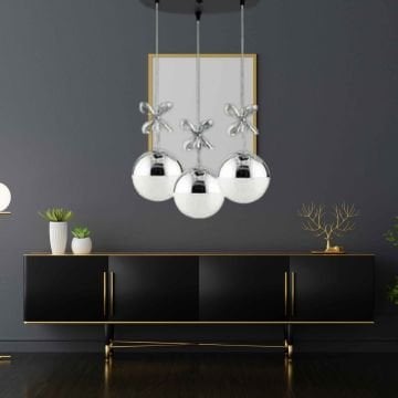 3lü Krom Modern Yıldız Toplu Led Avize 3 Renk Aydınlatma