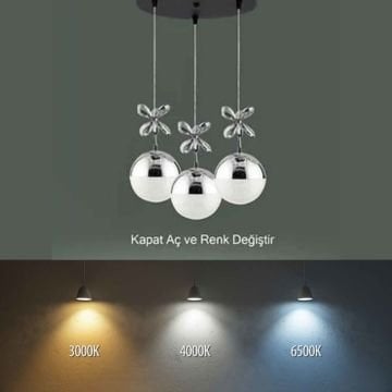 3lü Krom Modern Yıldız Toplu Led Avize 3 Renk Aydınlatma