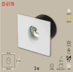 Cata 3w Ledli Koridor Merdiven Armatürü Beyaz CT-5179B
