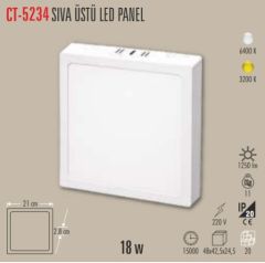 Cata 18W LED Sıva Üstü Slim Kare Panel 21cm 3200K CT-5234G