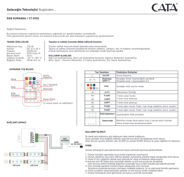 Cata 24 Amper RGB Kumanda Modul CT-9150
