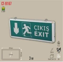 Cata 3W Exit Çıkış Armatürü Ledli 3 Saat Akülü CT-9167