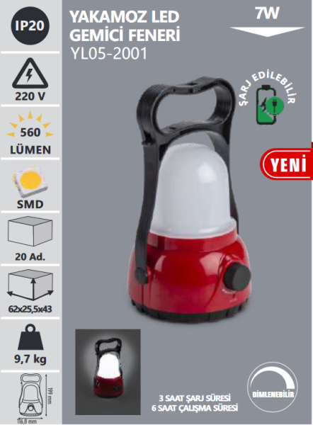 Noas Yakamoz 7 Watt Şarjlı Gemici Feneri YL05-2001