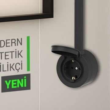 Ovivo Xone Sıvaüstü Kapaklı Topraklı Priz Antrasit
