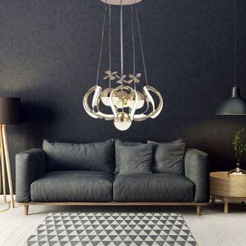 4 Toplu Silver Kaplama Led Salon Avizesi 3 Renk Aydınlatma