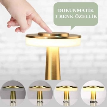 Noas Girit Bronz Renk Şarj Edilebilir 3 Renk Dokunmatik Masa Lambası YL86-1233