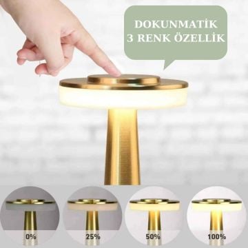 Noas Girit Gold Renk Şarj Edilebilir 3 Renk Dokunmatik Masa Lambası YL86-1234