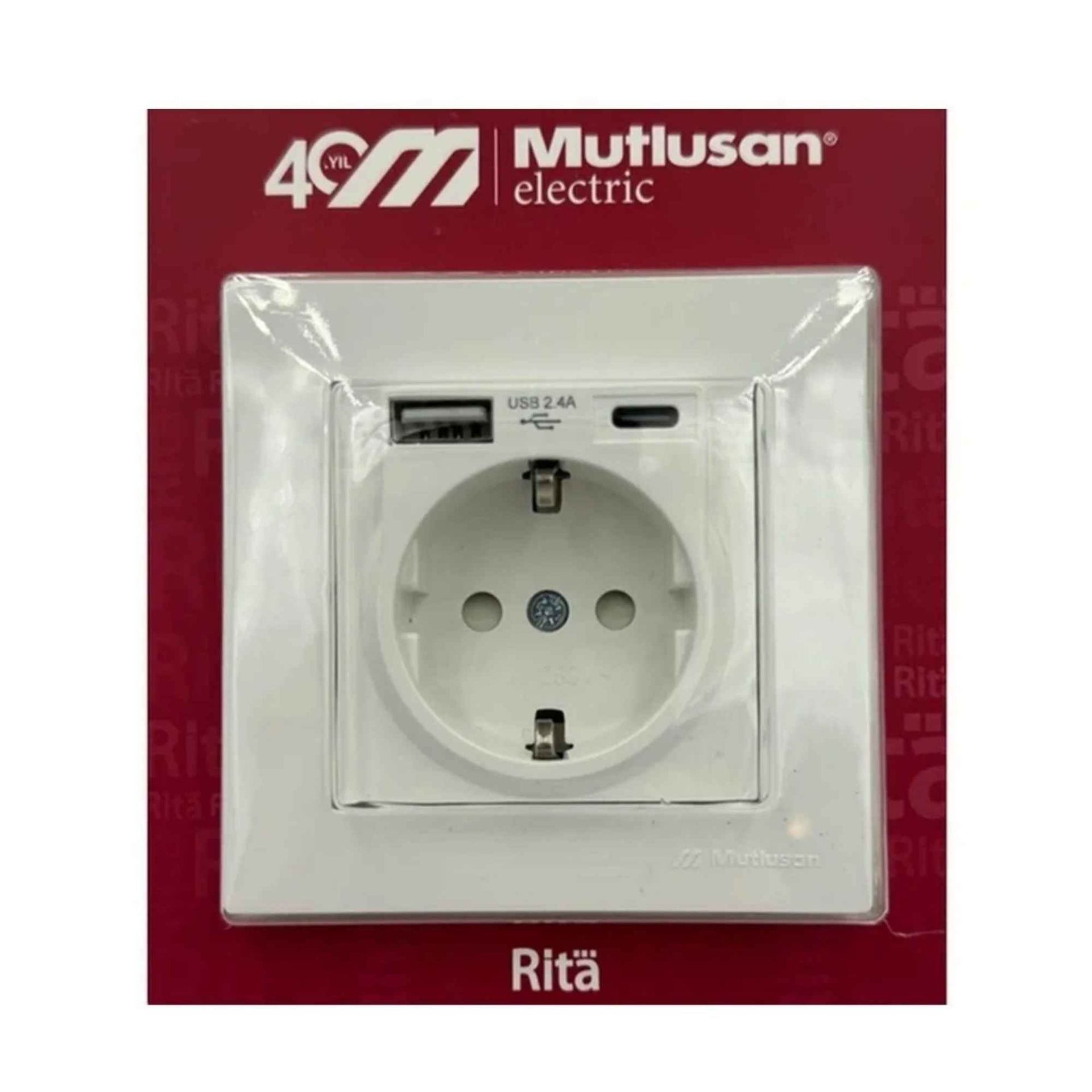 Mutlusan Rita USB +TYPE-C'li  Topraklı Priz Beyaz Çerçeveli