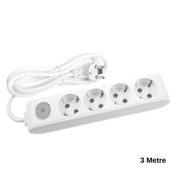 Viko Multi-Let Dörtlü Priz Anahtar Topraklı Kablolu Çocuk Korumalı 3 Metre