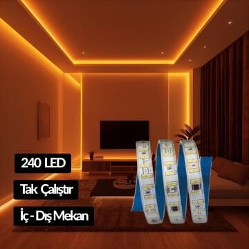Cata 10 Çipli 220v Amber 240 Led İç Mekan Trafosuz Şerit Led CT-4597