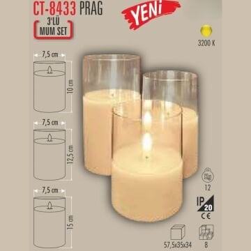 Cata CT-8433 Prag 3'lü Mum Set Masa Lambası Günışığı