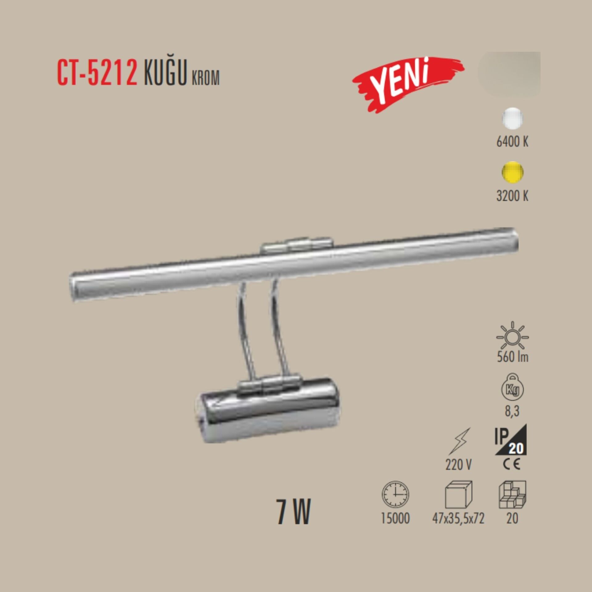 Cata CT-5212 Krom Kuğu Led Aplik 7W