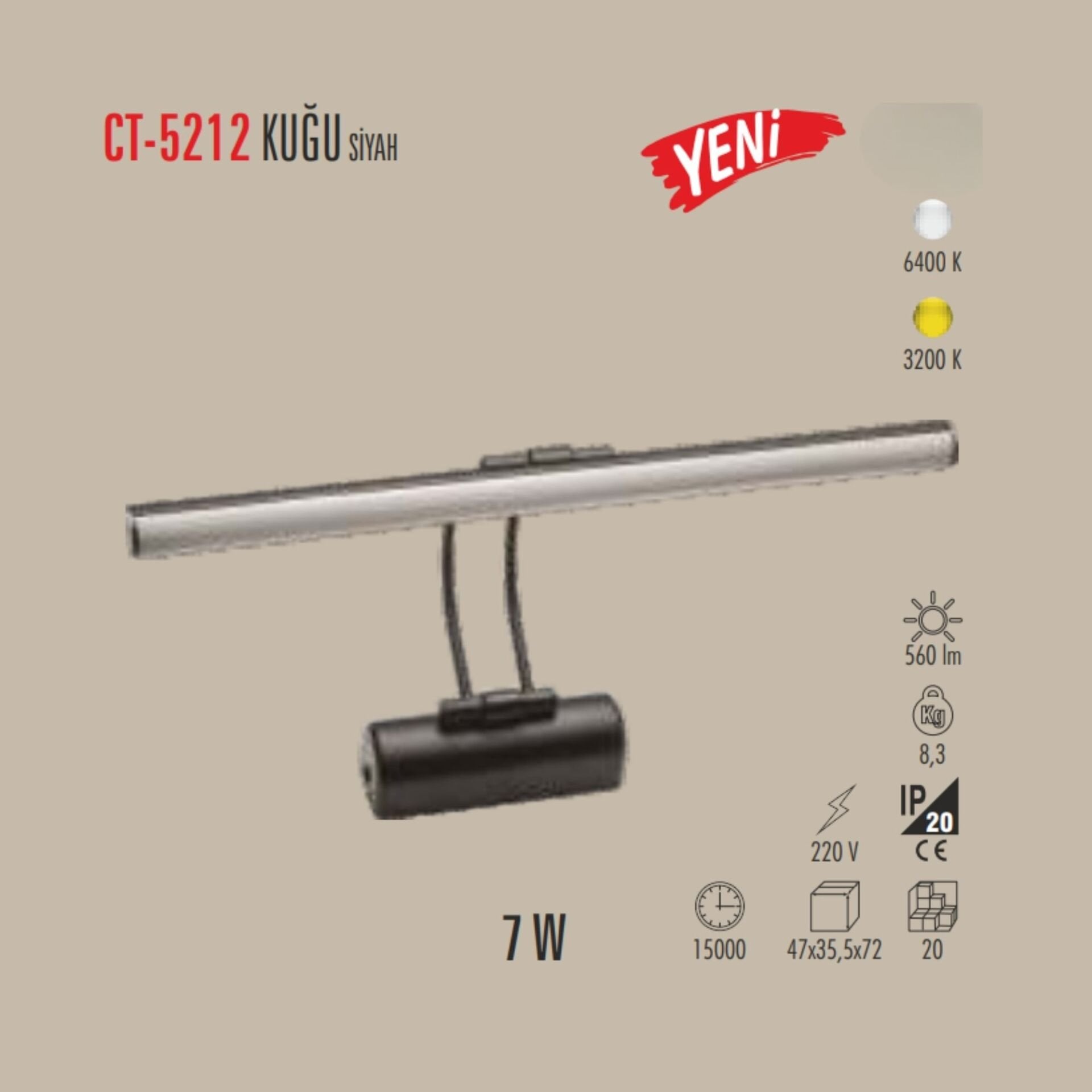 Cata CT-5212 Siyah Kuğu Led Aplik 7W
