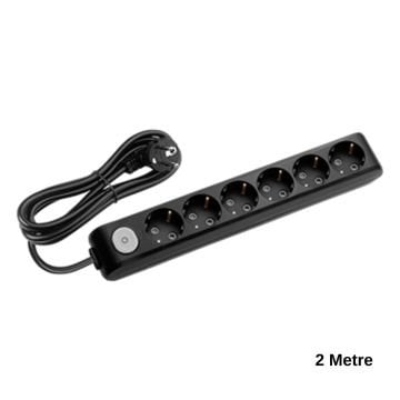 Viko Multi-Let Altılı Siyah Priz Anahtarlı Topraklı Çocuk Korumalı 2 Metre