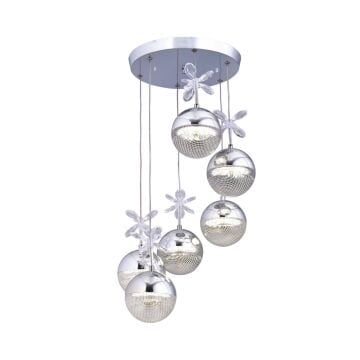 Rosali 6 Top Krom 3 Renk Led Avize