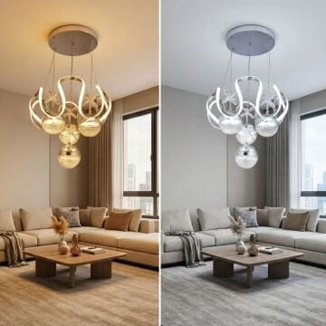 Rain 4 Top Krom Led Avize 3 Renk Aydınlatma