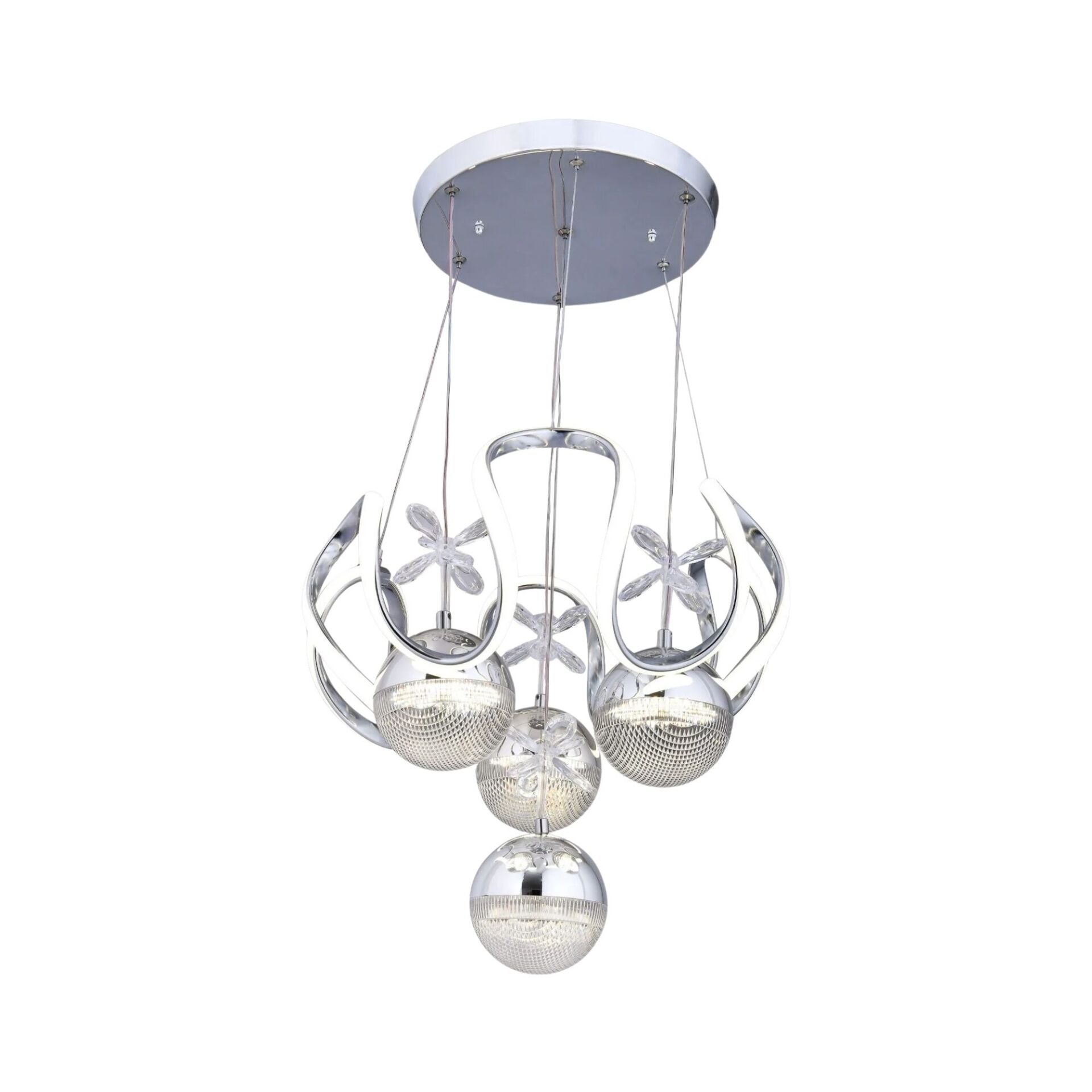 Rain 4 Top Krom Led Avize 3 Renk Aydınlatma