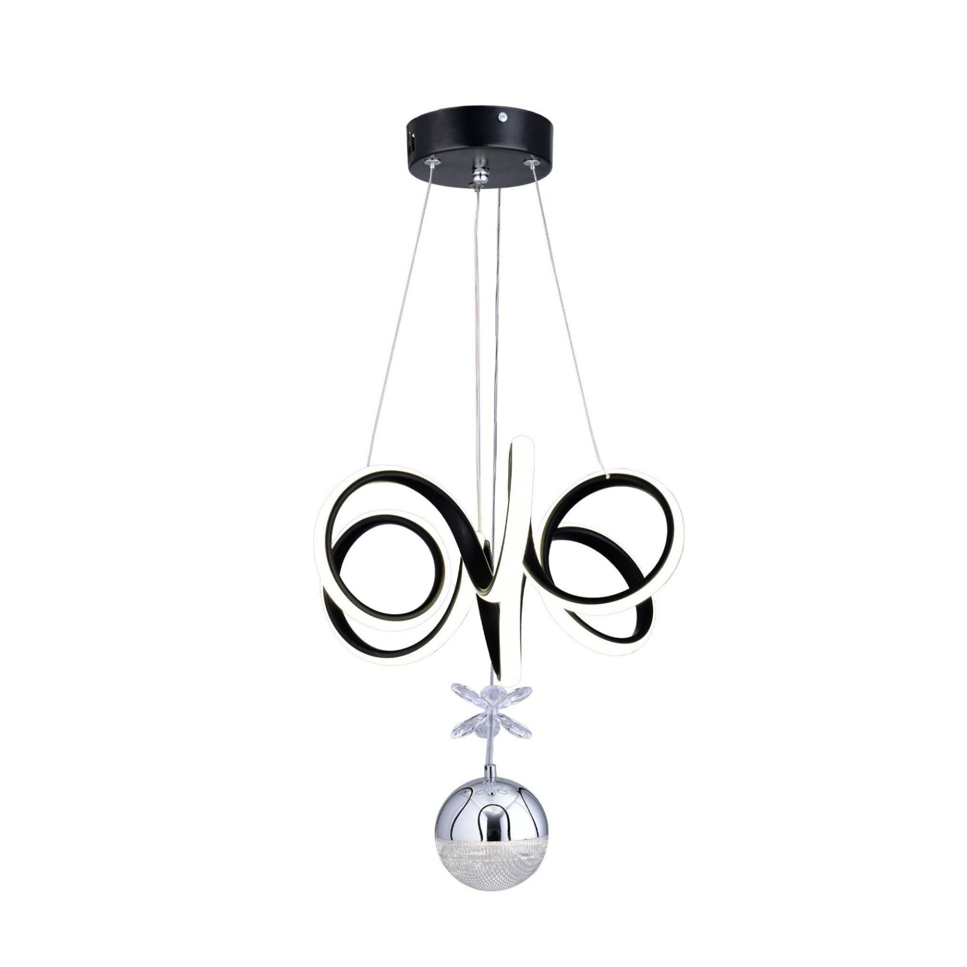 Lizbon Tek Top Siyah Led Avize 3 Renk Aydınlatma