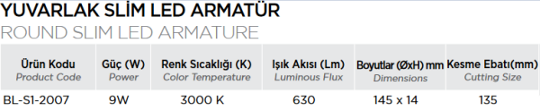 Borsan Led Yuvarlak Panel Downlight 9W Sıva Altı