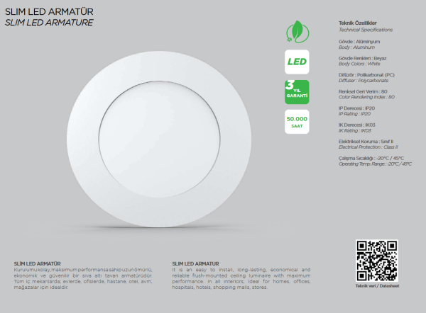 Borsan Led Yuvarlak Panel Downlight 9W Sıva Altı