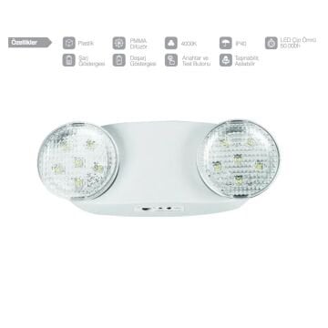 Pelsan 2x3W 4000K IP40 LED’li Acil Aydınlatma Armatürü 203911