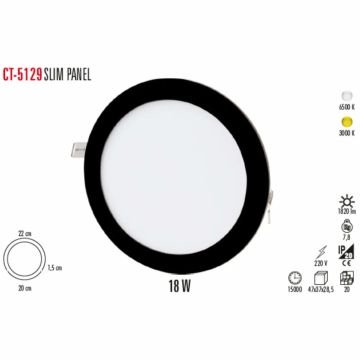 Cata 18 Watt Panel Led CT-5129 Siyah Kasa
