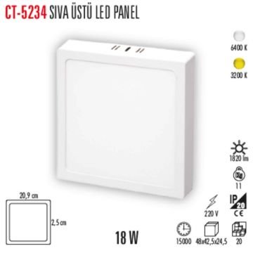 Cata 18w Sıva Üstü Kare Panel Led CT-5234