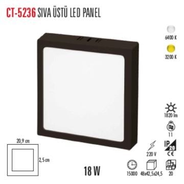 Cata CT-5236 18W Siyah Kasa Sıva Üstü Kare 21x21 Led Panel