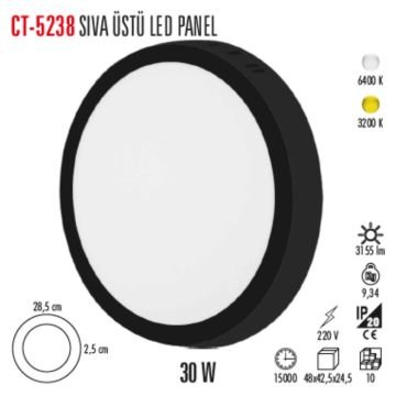Cata 30w Sıva Üstü Panel Led Yuvarlak CT-5238