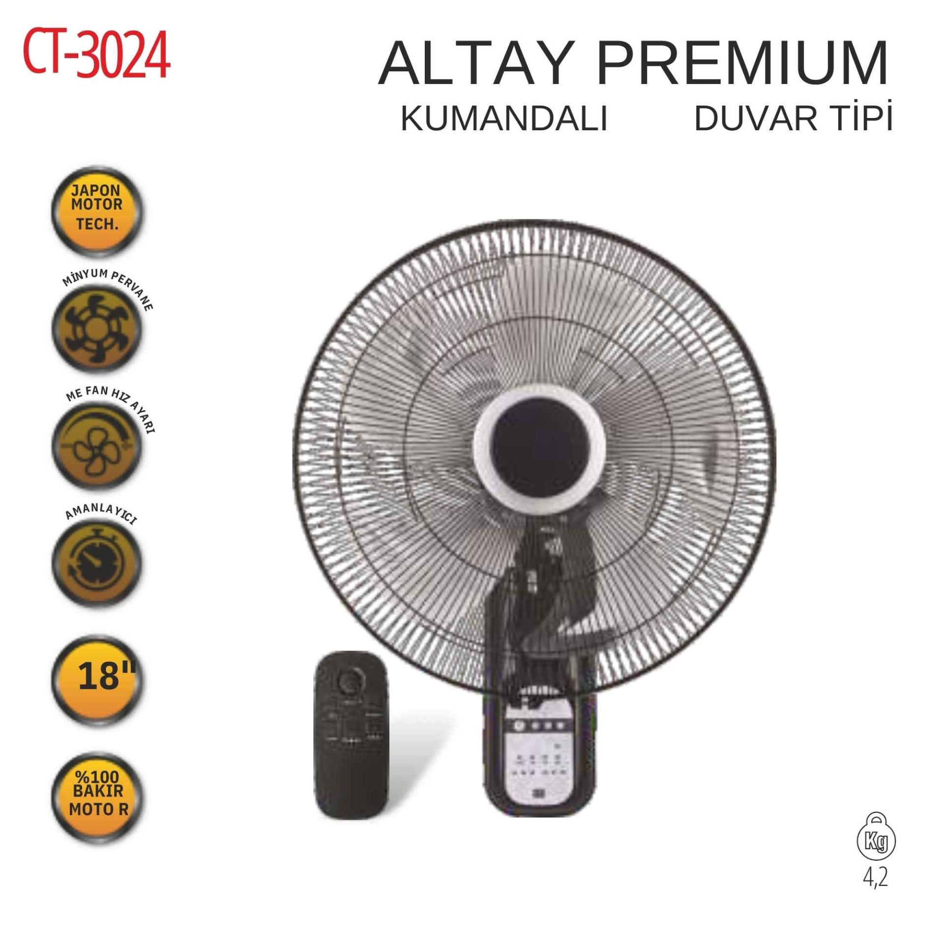 Cata Altay Premium Duvar Tipi Vantilatör Kumandalı Ct-3024