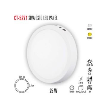 Cata Ct-5271 6400K Beyaz 25 Watt Sıva Üstü Panel Led Armatür