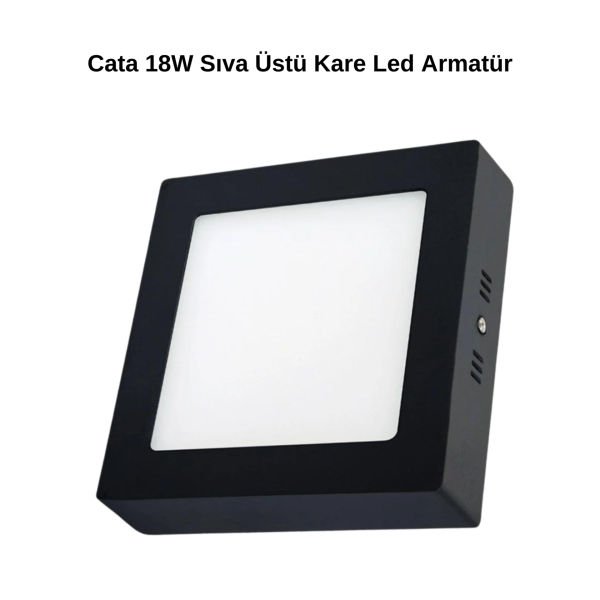 Cata 18W Sıva Üstü Kare Led Armatür Siyah Kasa 6400K CT-5236B